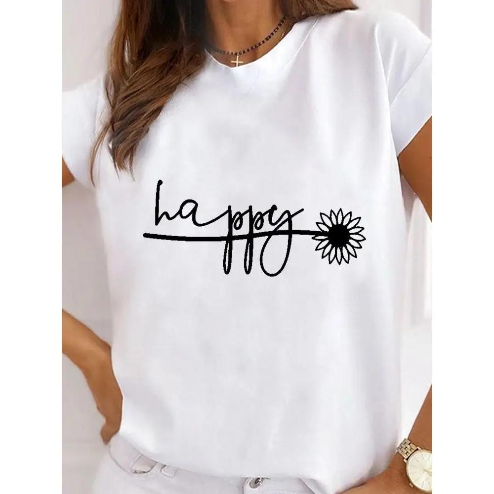 Summer Round Neck Love Flower Butterfly and Bee Pattern 3D Print Top Fashionable Casual Short Sleeved Women's T-shirts