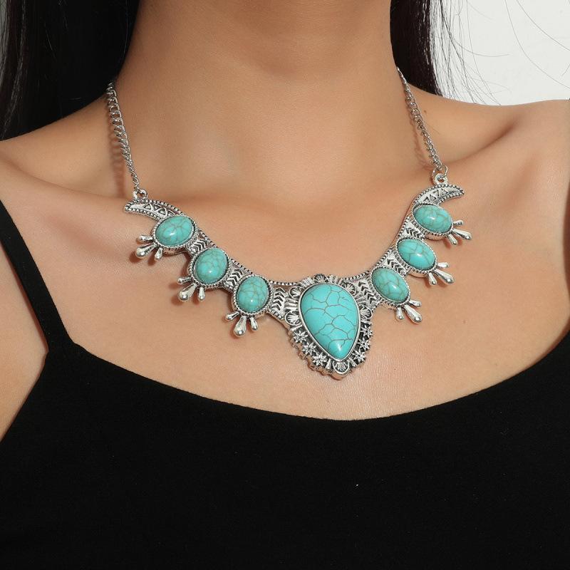 Retro Ethnic Style Alloy Collarbone Chain Hollow Flower Creative Necklace Bohemian Hanfu Ancient Clothing Neck Chain Necklace
