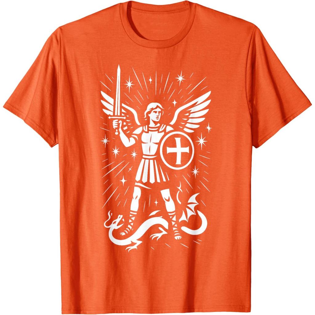 Saint Michael Archangel Graphic Tee Men S Religious Catholic Shield Sword Print T-Shirt