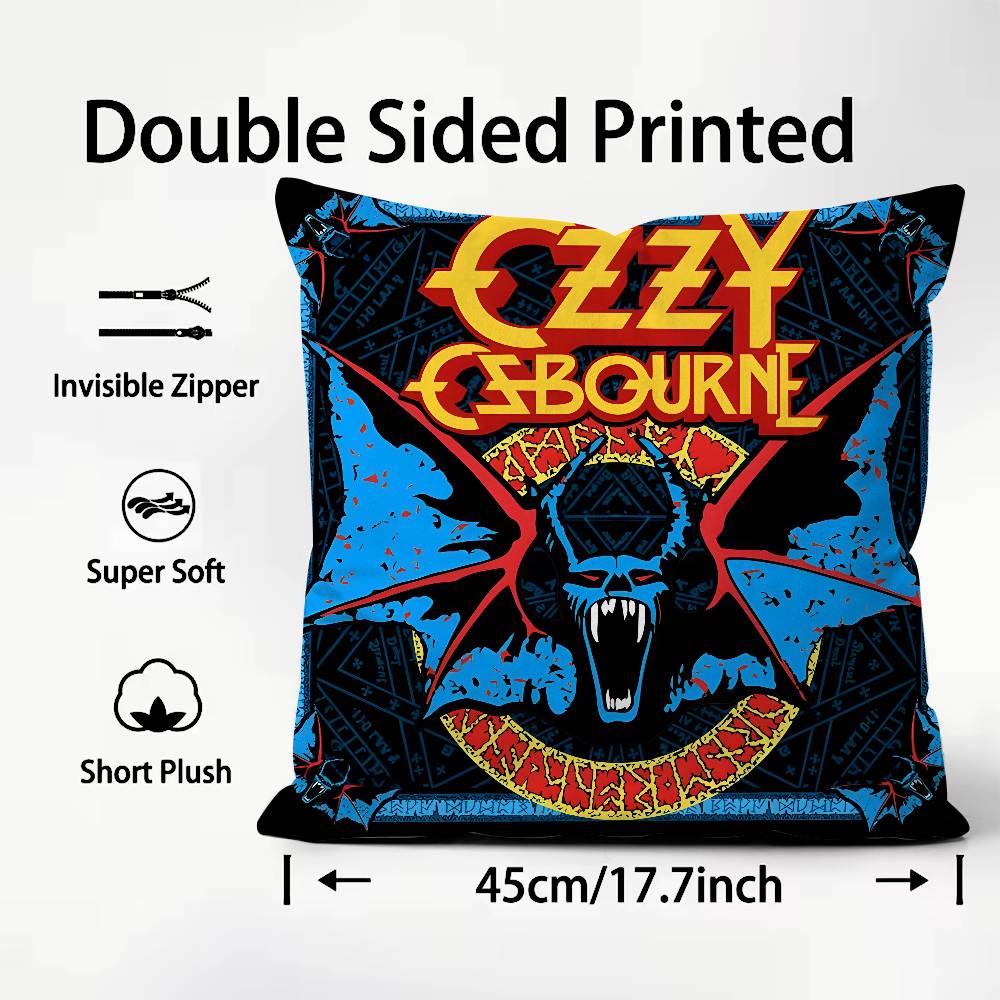 O-Ozzy Osbourne Band Lead Singer Pillow Case Pattern Printed Pillowcase for Living Room Sofa Cushion Cover & Bedroom Decor