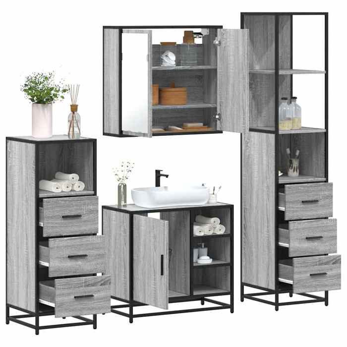 VidaXL Ensemble de meubles de salle de bain 4 pcs sonoma gris, armoire de salle de bain, armoire de rangement de toilette, 3301268