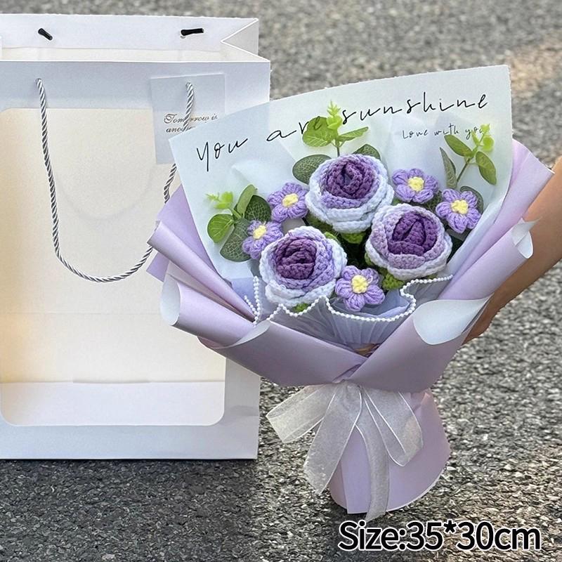 Artificial Flower Crochet Bouquet Eternal Flowers Valentine's Day Graduation Bouquet Wedding Guest Gift New Year Bouquet Flowers