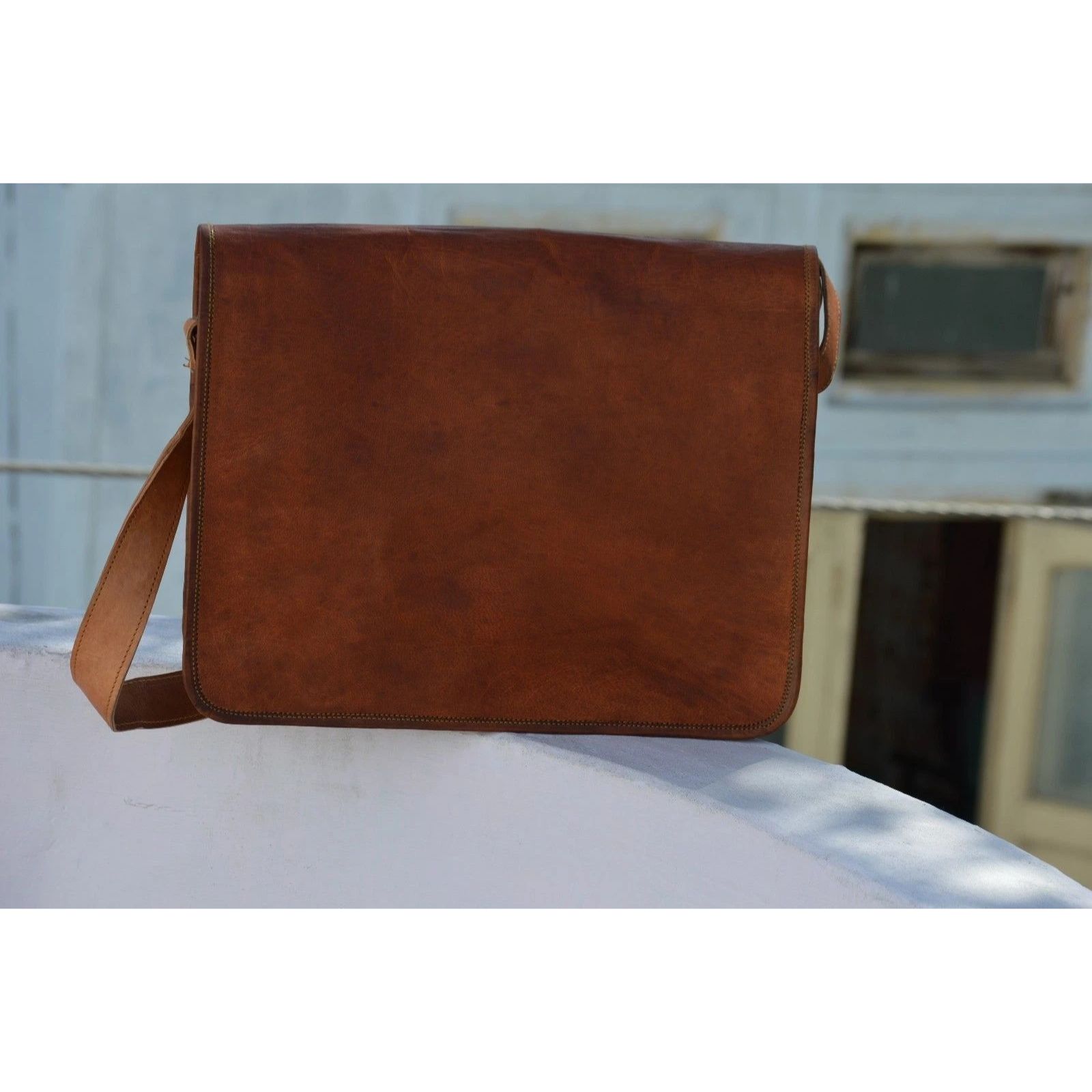 

Мужская сумка-мессенджер из натуральной кожи, новая, винтажная, портфель 11 x 9 x 3 in