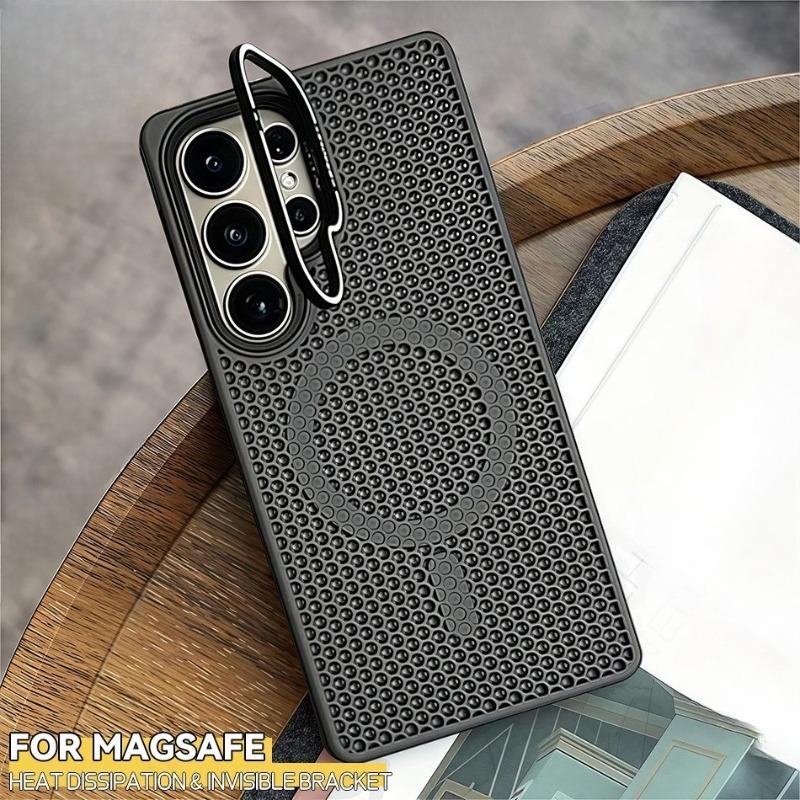 Custodia Holder in Rete Traspirante di Lusso Per Samsung Galaxy S25 S24 Ultra S25 Plus Magnetica Per Magsafe Supporto Raffreddamento Cover Antiurto