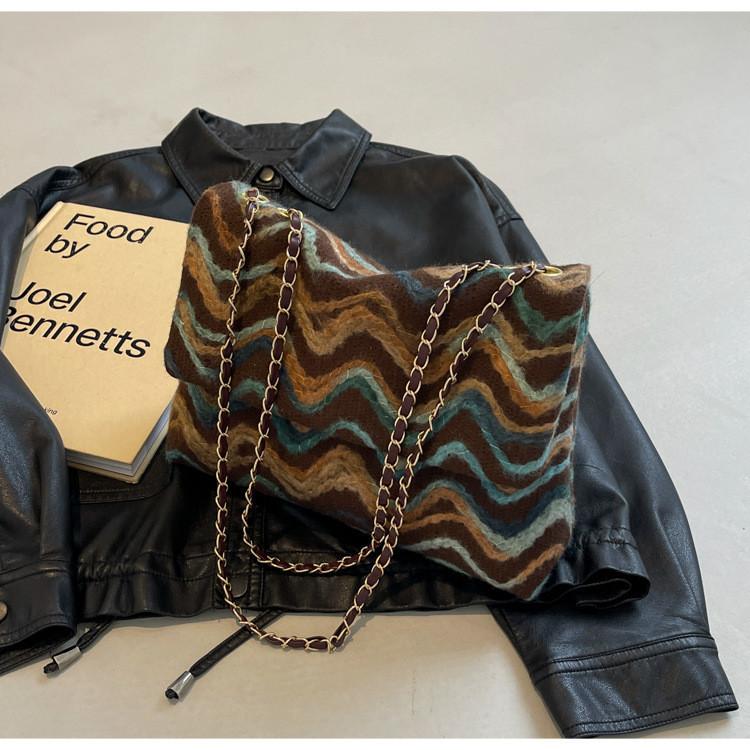 2024 Spring Hong Kong Style Grid Fabric Bag Street Fashion Nylon Crossbody Shoulder Tote