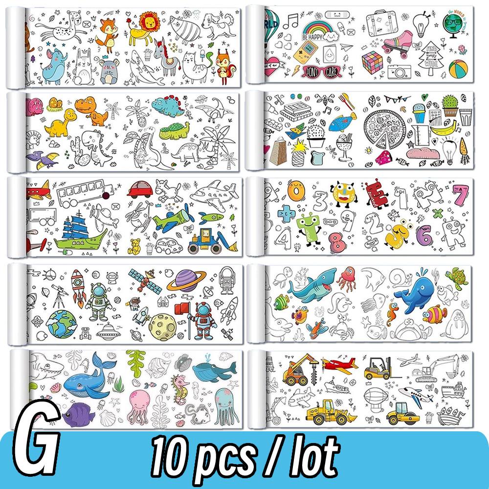 Rollo de papel para colorear de 90 cm con diseño de animales para niños, ideal para rellenar con colores, grafiti, recortes de papel, pintura, material educativo escolar.