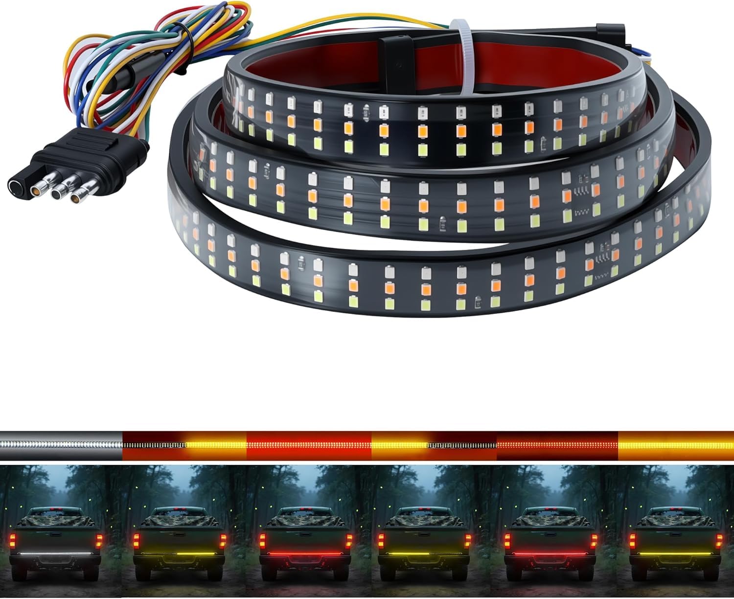 

Ligrel LED Tailgate Light Bar 324 Light Bar with Red Brake White Reverse Amber Turn Sequential and Flashing for Pickup and Trailers 48-inch -