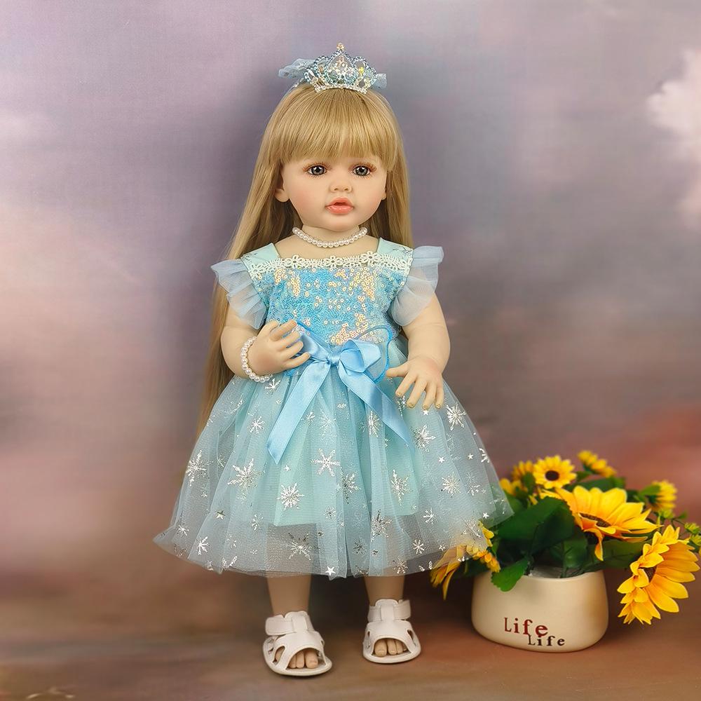 55cm Full Vinyl Body Simulation Reborn Dolls Betty Pretty Princess Girl Baby Doll with Long Hair Brown Gold Color Optional Cute Rebirth Dolls for Kids