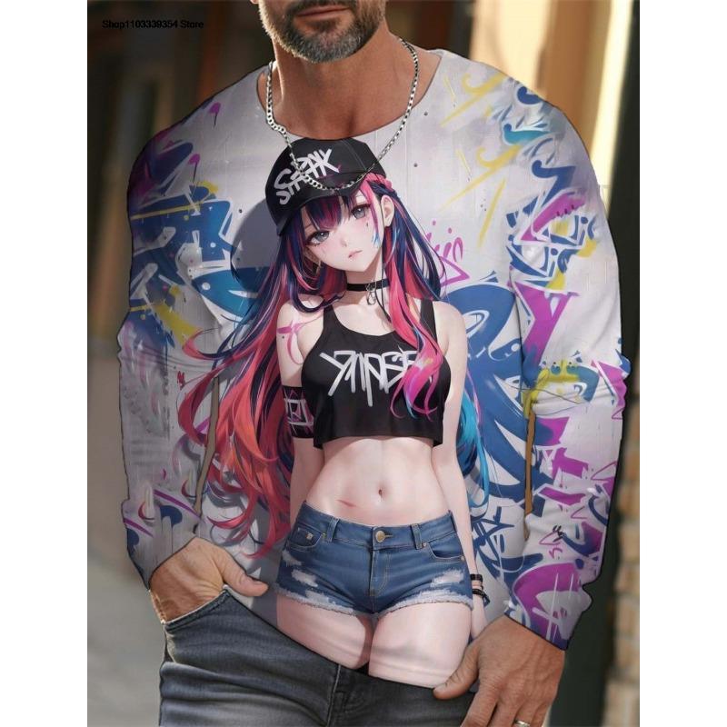 Cartoon Sexy Girl Pattern Men's Long Sleeve T-Shirt 3d Printed Oversized T Shirts For Men Personality Girl Harajuku Clothing Tops