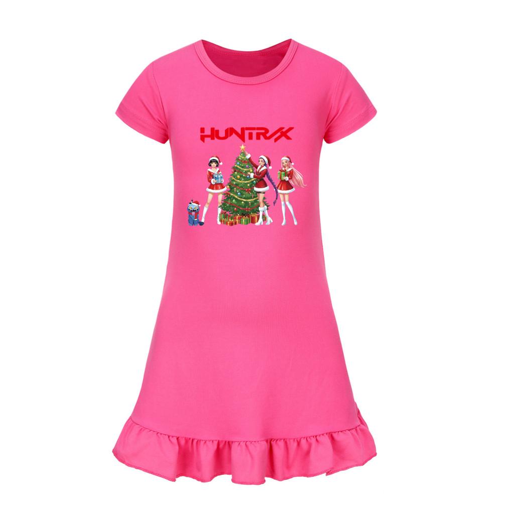 5085 Kids Girls Christmas New Year Mira Zoey Rumi Printed Ruffle Short Sleeves Casual Dress