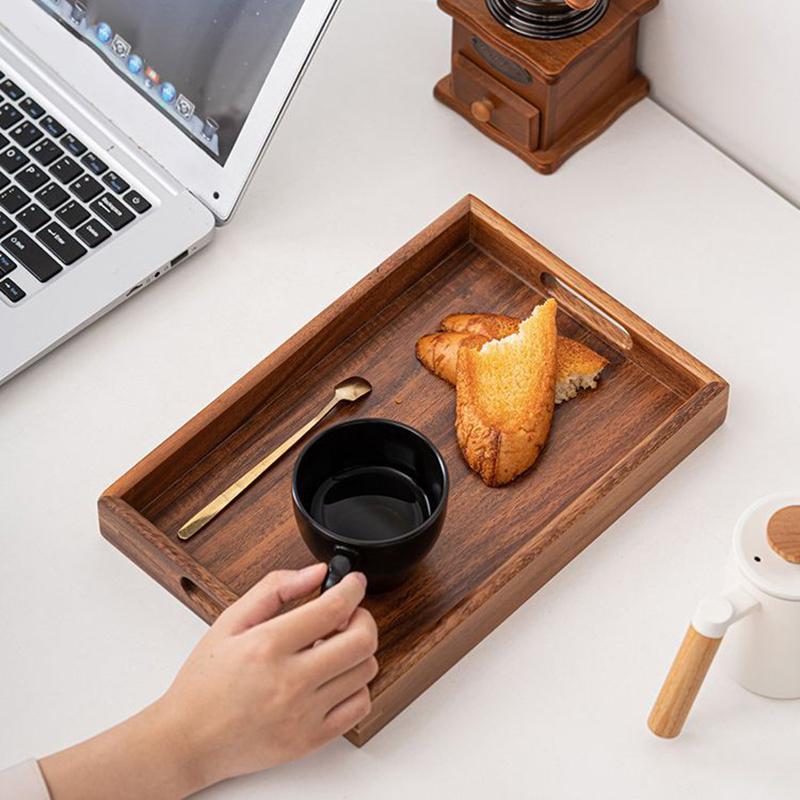 Rectangular Wooden Trays Ebony Tea Tray Fruit Snack Coffee Breakfast Serving Trays Food Plate Platter Kitchen Tableware