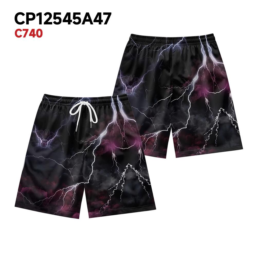 

European And American Dark Natural Lightning Element Men S Casual Shorts Beach Pants XXS