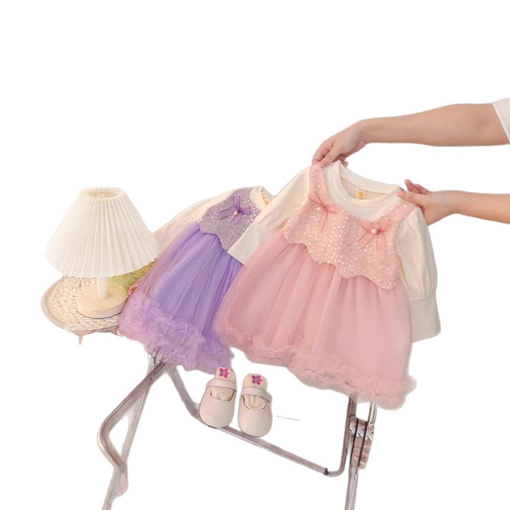 Cute Girls Long Sleeve Fake Two Piece Dress Heart Patchwork Toddler Baby Princess Dress Casual Party Outfit