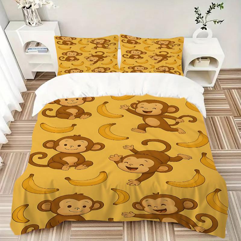 3pcs bedding set Monkey Banana Includes 1 Comforter + 2 Pillowcases, Without Pillow Inserts, Soft Comfortable, Lightweight Breathable, Print