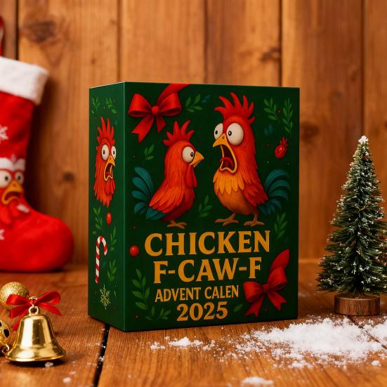Chicken F-Caw-F Advent Calendar 24-Day Christmas Countdown Box Funny Chicken Ornaments Farm Animal Gifts for Chicken Lovers Family
