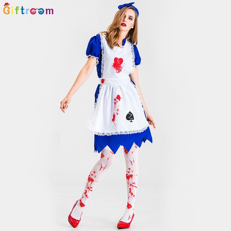 Halloween Adult Dress Horror Bloody Maid Apron Witch Dress Stage Performance Costume