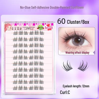 Sunflower Style Adhesive-Free Eyelash Stickers: Natural Realistic Dense Hard Stem False Eyelashes for Easy Application