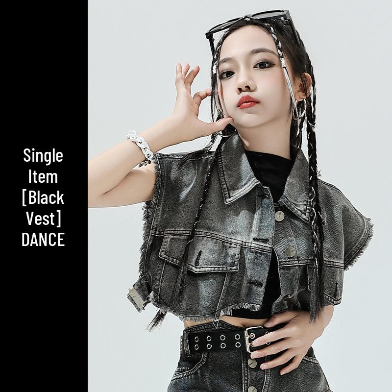 Mädchen Jazz Dance Hip Hop Denim Performance Outfit - Trendiges Kinder Laufsteg Set