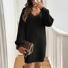 Autumn Women's V-Neck Bowknot Sweater Dress - Loose Knit Pullover