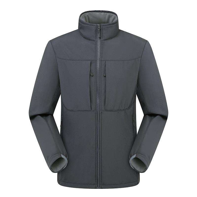 

Unisex Waterproof Windproof Softshell Jacket with Stand-Up Collar for Outdoor Activities S темно-серого