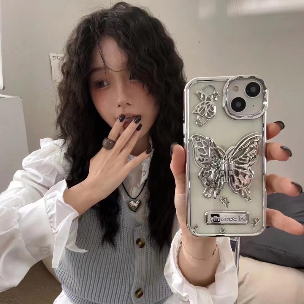 Ins Butterfly iPhone Case 15promax Three-dimensional iPhone13 Protective Case Holder Creative 14pro Application