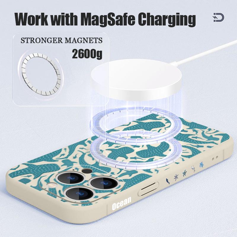 Magnetic For Magsafe Case For iPhone 17 Pro Max Jellyfish Whale Sharks Print Soft Silicone Phone Back Cover For iPhone 16 15 14 13 Pro Max 16e 17e