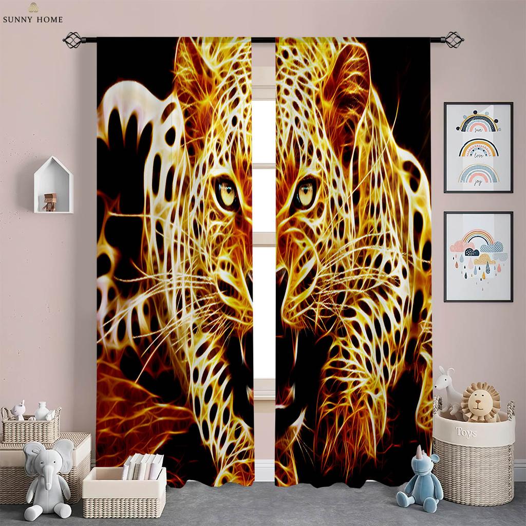 Cool Black And White Tiger 3D tištěné závěsy Kuchyně Obývací pokoj Ložnice Studovna Dekorativní tyčové kapesní závěsy 2 kusy