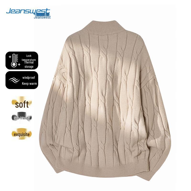 JEANSWEST Men's Pullover Semi-High Collar Thickened Knit Sweater