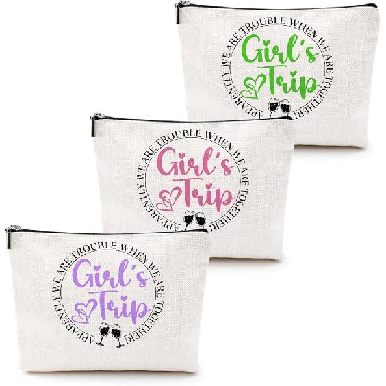 3Pcs Girls Trip Gifts Girls Weekend 2025 Makeup Bag Sisters Trip Gifts Favors Summer Gifts Cosmetic Bag Toiletry Bag Zipper Pouch Weekender Bags for