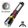 Bright P50 LED Flashlight Type-C USB Rechargeable Flashlights Telescopic Zoom Torch Waterproof Flashlight with A Buzzer Alarm