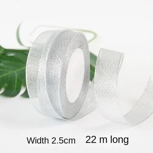 25yards/roll Gold Silver Metallic Glitter Ribbons for Apparel Garment DIY Accessories Crafts Sewing Fabric  Supplies Gift Wrap