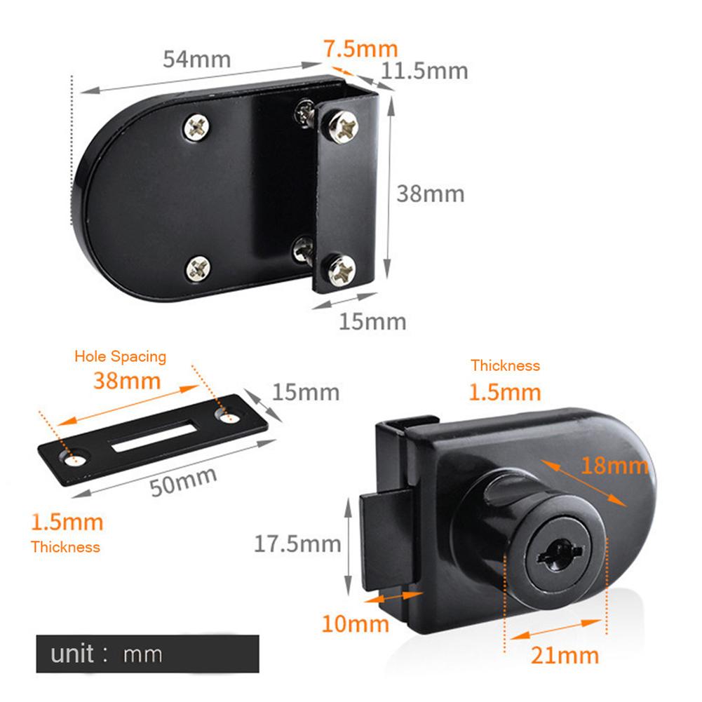 Showcase Cabinet Lock Replacement Sliding Door Spare Parts 2x Key Accessories Black Cabinet Display Glass Door