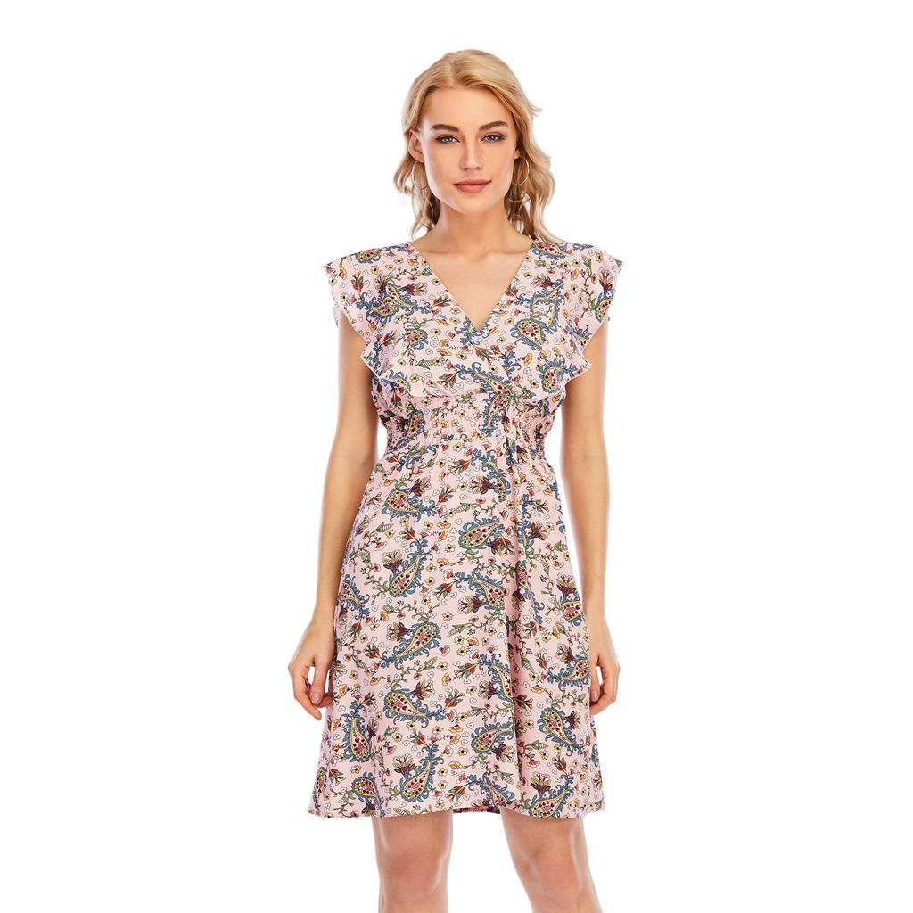 

Женское летнее шикарное платье трапециевидной формы без рукавов с v-образным вырезом и шифоновым принтом S-XXL XL