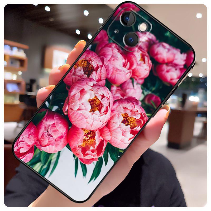 Elegant Pink Purple Peony Flower Case For iPhone 17 Pro Max 15 14 13 11 12 16 Pro Max mini 15 16 Plus 16e 17 Air Phone Cover