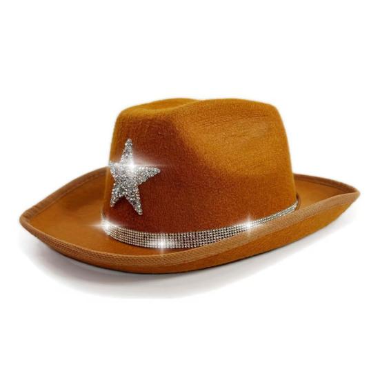 Kids Hat Sparkling Rhinestone Star Pattern Lightweight Comfortable Fit Cowboy Hat Carnivals Dress-Up Halloween Accessories