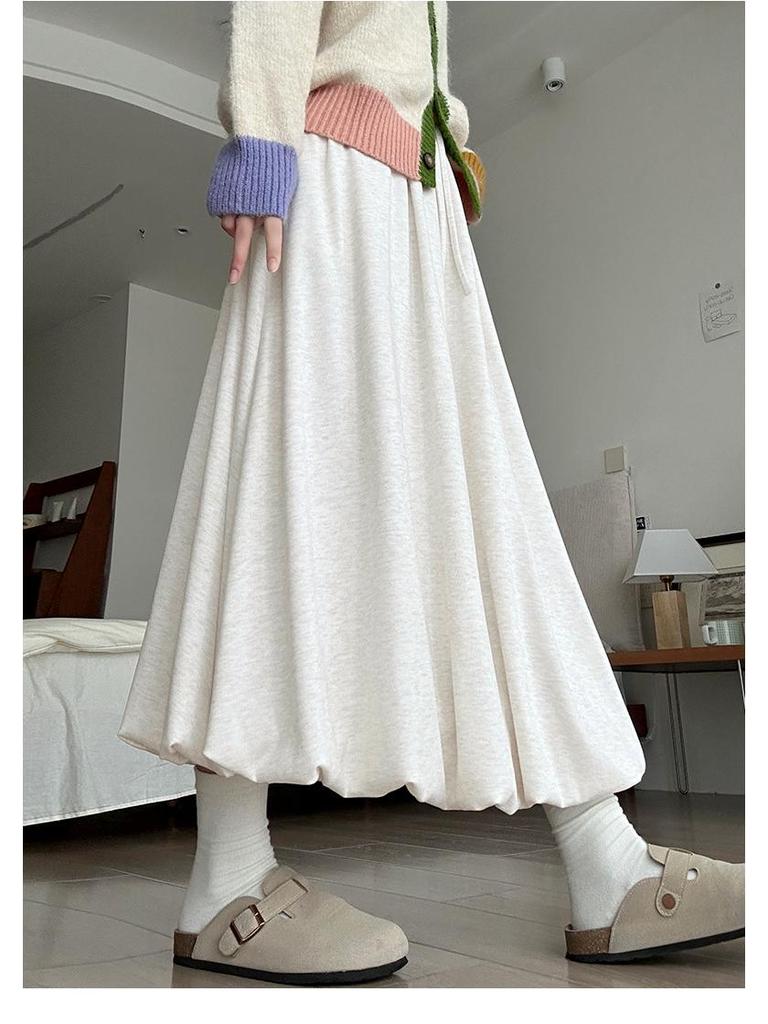 Khaki Sticky Rice Bud A-line Skirt: Women's High Waist Slimming Mid-length for Autumn 2025