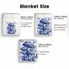 Blue and White Mushroom Alchemy Art Flannel Blanket Chinese Style Porcelain Pattern Soft Cozy Throw Cover Home Decor Fantasy