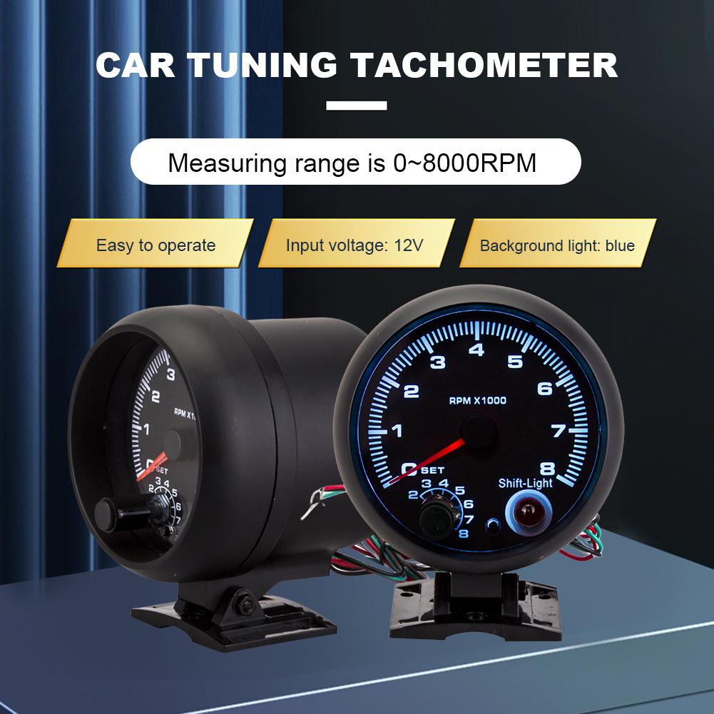 Digital Tachometer with Shift Light RPM Gauge Blue Backlight Electrical Tachometer Gauge 0-8000RPM Auto Universal Accessories