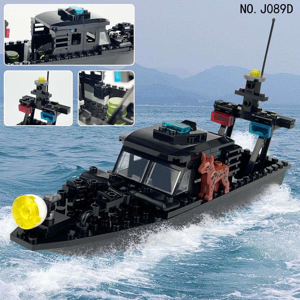 Sea Wolf Patrol Boat Speedboat Jf089D Small Particle Chase Boat Children'S Assembled Building Block Toy Accessories
