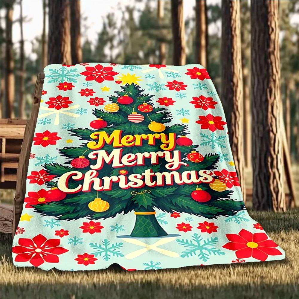 1pc Christmas Tree Decorations Outdoor Flannel Blanket , Machine Washable Perfect Gift for Birthday , Holiday Travel Accessory , Durable Material
