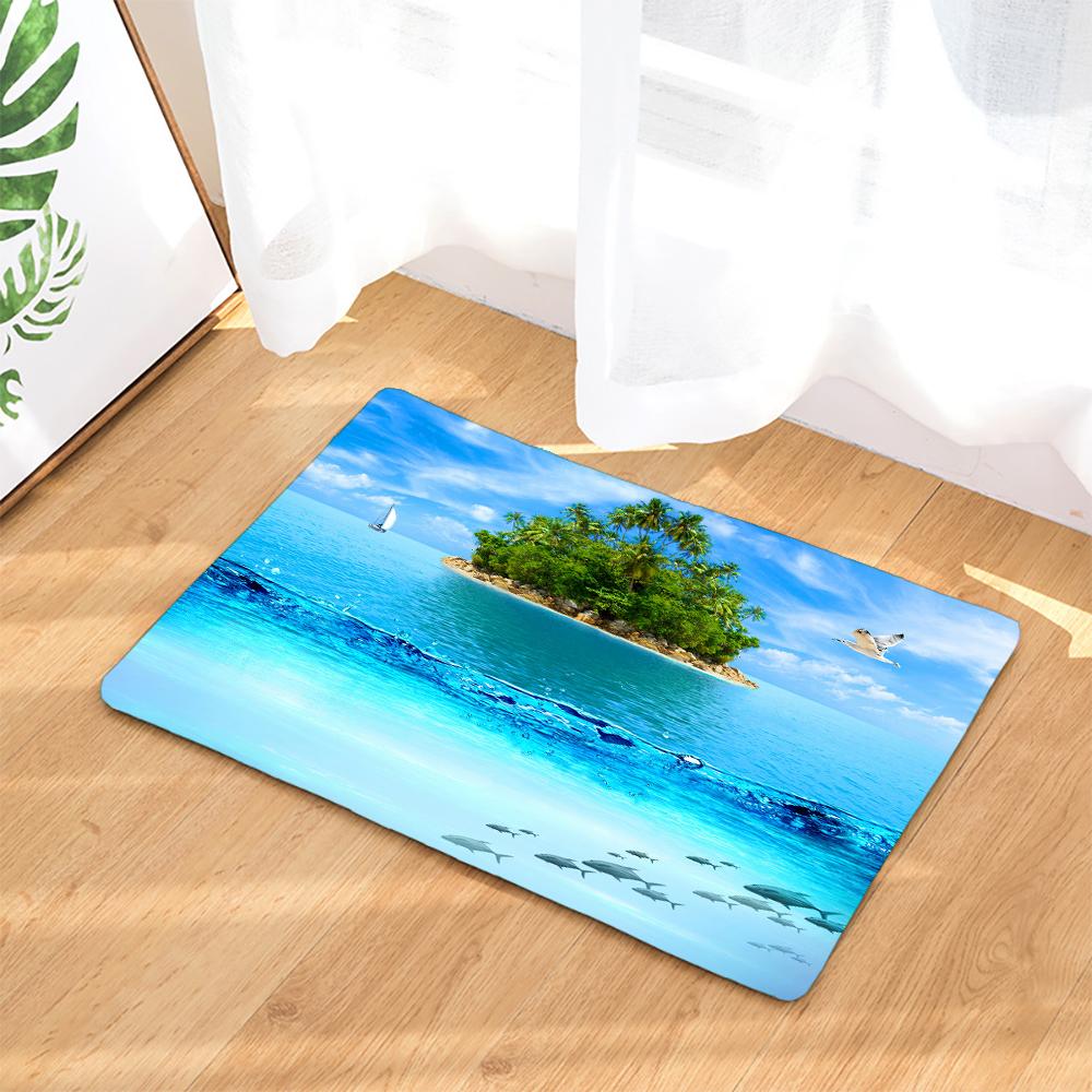 3D Printed Cartoon Ocean Dolphin Sea Beach Non-Slip Bath Mat 60*40Cm For Bathroom Carpet Rugs Flannel Kitchen Toilet Door Mat