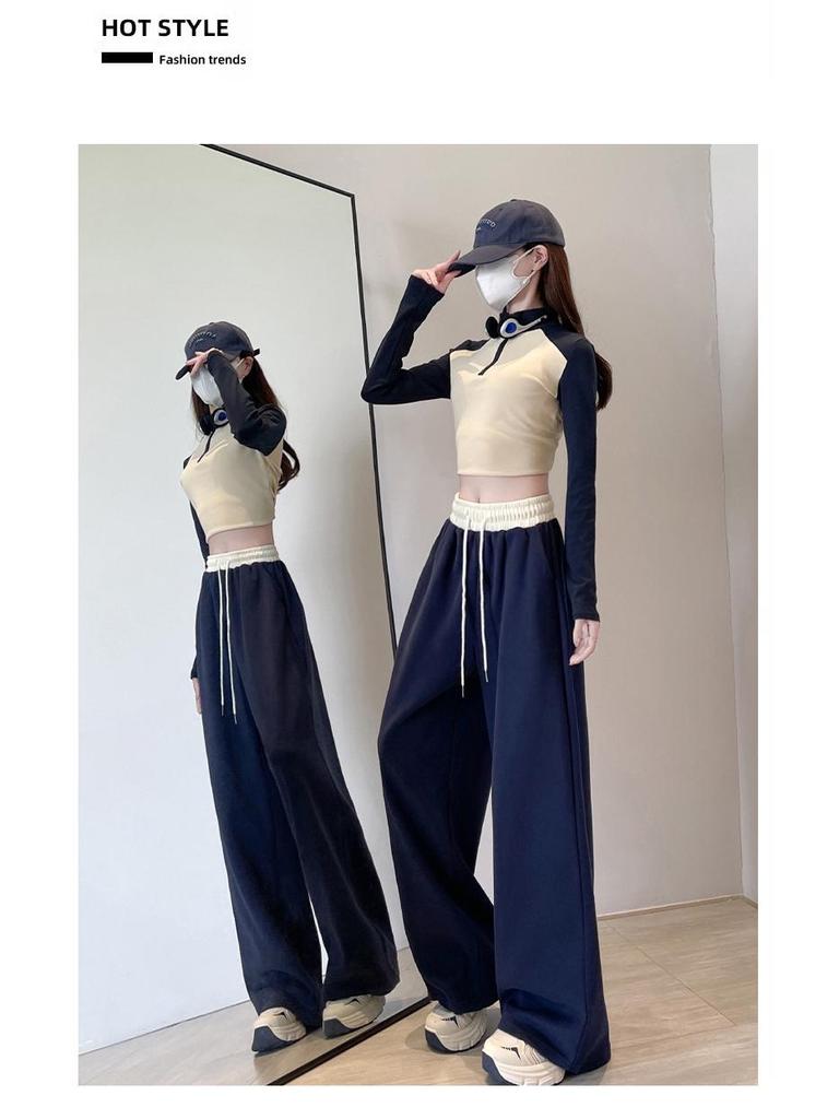 Women's High-Waisted Color Block Wide-Leg Sweatpants for Spring/Autumn 2026