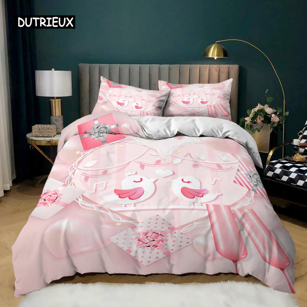 

Love Heart Duvet Cover Set Pink Love Heart Bedding Set Valentine s Day Gift Girl Bedroom Microfiber Queen King Size Quilt Cover Tool EU single(135x200cm)