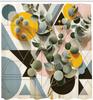 Eucalyptus Leaves Shower Curtain, Retro Mid Century Modern Branches On Triangles And Circles, Cloth Fabric Bathroom De