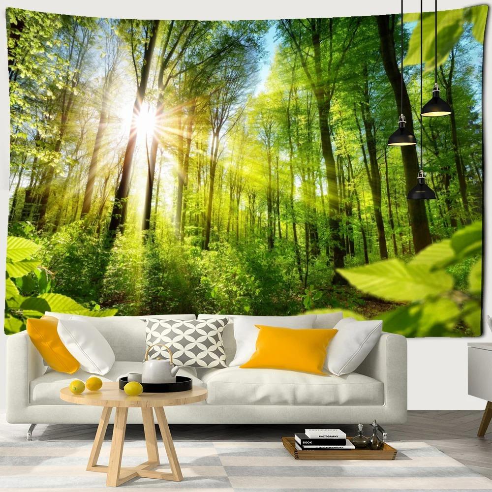 Sea Moon Cherry Blossom Forest Trail Wall Hanging Tapestry Home Decoration Living Room Bedroom Wall Background Hanging Cloth