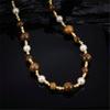 Natural Tigers Eye Stone And Pearls Beaded Necklace Handcrafted Sturdy Hand strung Beaded Necklace For Elegant Occasions