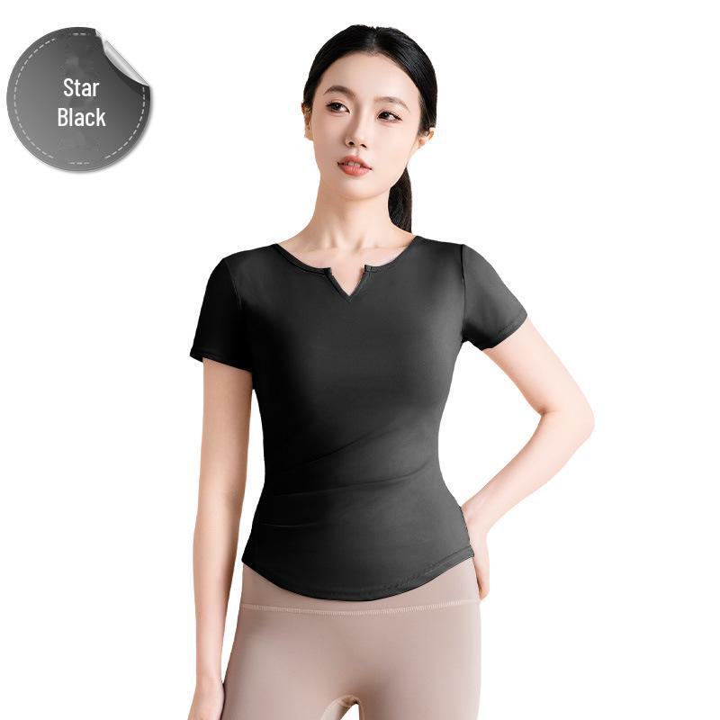 

Женская летняя плиссированная футболка с V-образным вырезом для йоги и бега L