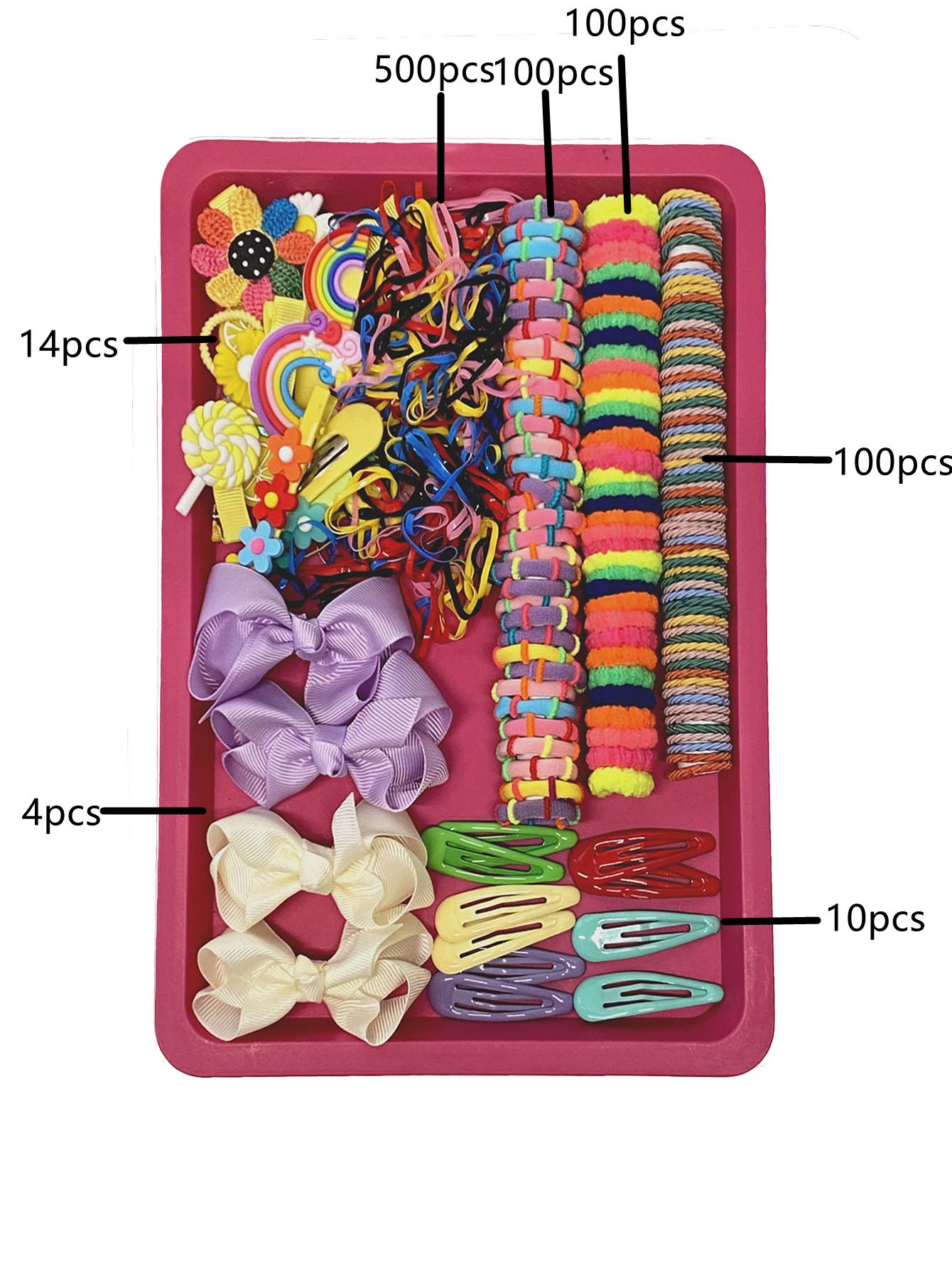 

828 шт. Набор милых красочных мультяшных аксессуаров для волос, включая заколки, когти, резинки для волос, резинки для волос, повязки для волос - для девочек и женщин 828pcs