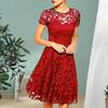 Women Summer Dress See-through Hollow Out Lace Short Sleeves Big Hem Dress-up Round Neck A-line Plus Size Prom Dress Women Clothes