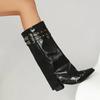 Fashion Metal Rivet Belt Buckle Western Cowboy Knee High Boots Fashion Square Headed Knight Boots Shiny Cool Spicy Girl Motorcycle Boots